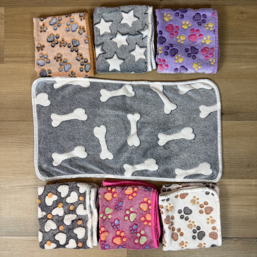 Cozy Paws Gray Pink Purple Assorted Print Fleece Pet Blanket Bundle | 24x15